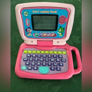 Children learning Talking Pink Leapfrog 2-in-1 Leaptop Touch